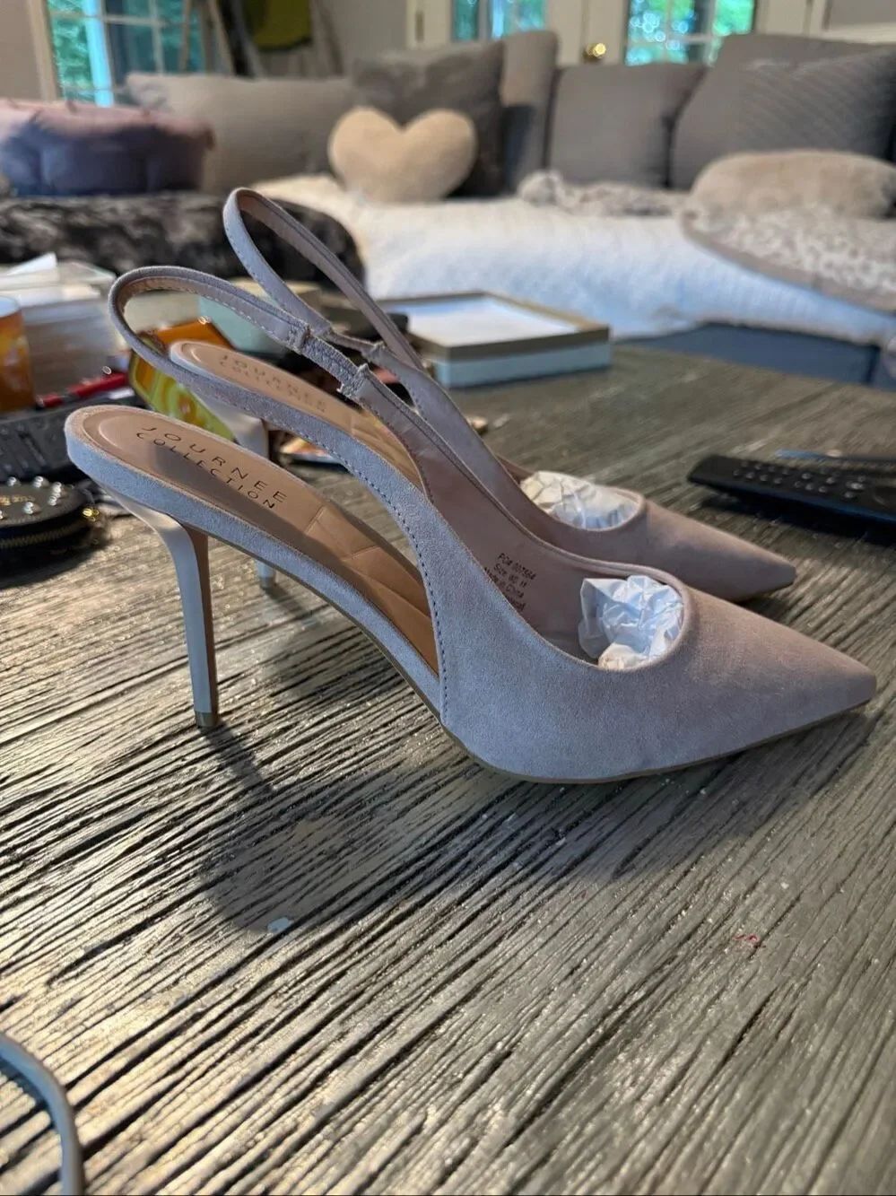 Journee Collection Tan Faux Suede Comfort Heel Slingback Sz 11 NWT